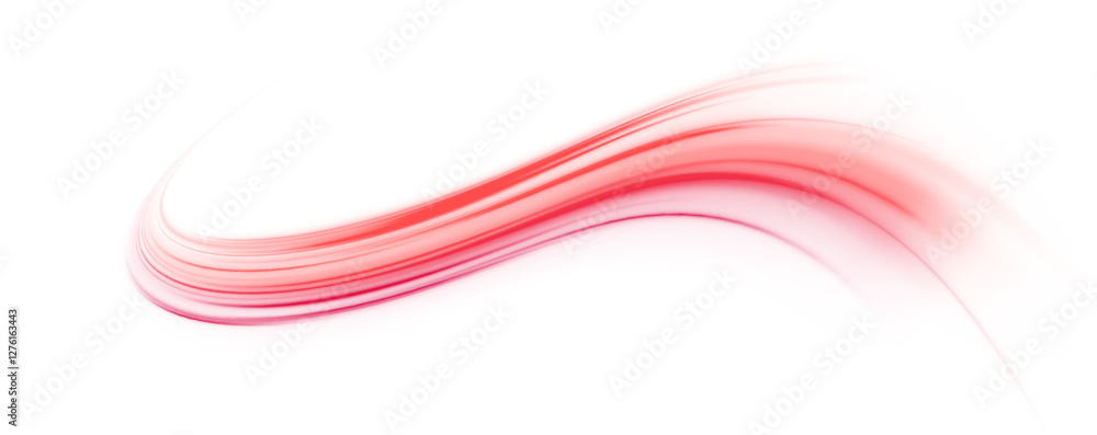 Poster Abstract dynamic motion stripes – Glowing neon speed lines and fiery red light trails. Luminous swirl concept. Curved speed lines and swirling neon effects on transparent PNG background