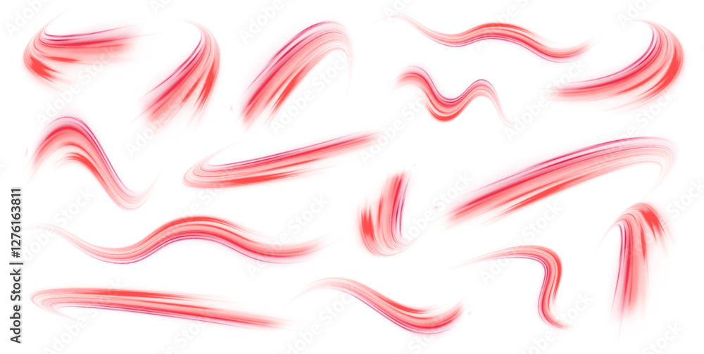 Poster vector set of glowing neon stripes and sparkling twinkling stars. bright red neon effects for futuri