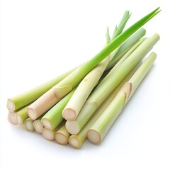 Obraz premium Fresh Lemongrass Stalks Isolated on White Background.