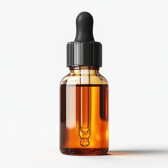 A skincare serum bottle with a glass dropper, photorealistic, white background