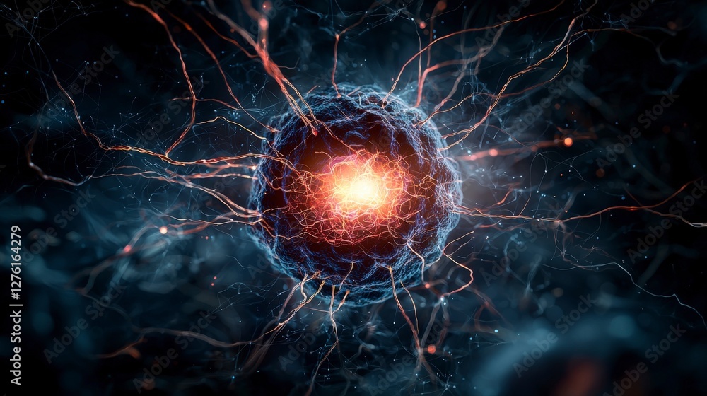 Poster exploring interconnected neurons the fusion of digital art and scientific research on human potentia
