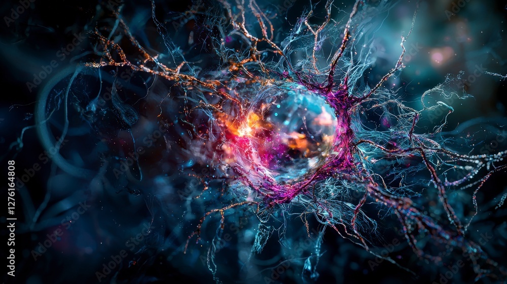 Aufkleber Imagination as a generative neural ecosystem abstract cosmic art in a digital realm