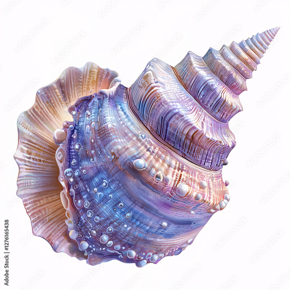 Poster colorful seashell with intricate patterns and textures.