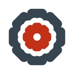 Decorative Flower in Red and Dark Blue Tones. Illustration. Isolated on white