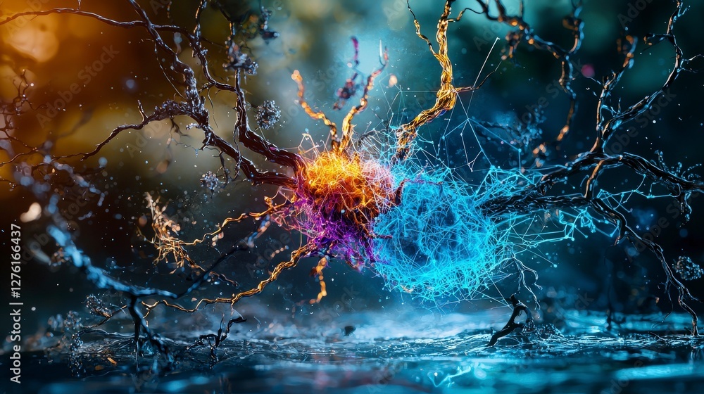 Poster Neural network complexity visualization digital realm holographic art artistic environment abstract viewpoint