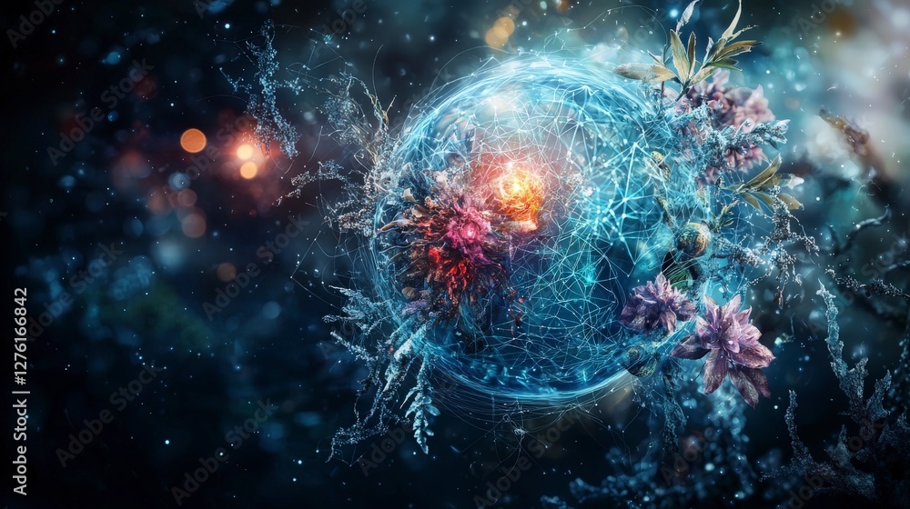 Poster interconnected planetary consciousness cosmic realm digital art ethereal environment abstract viewpo