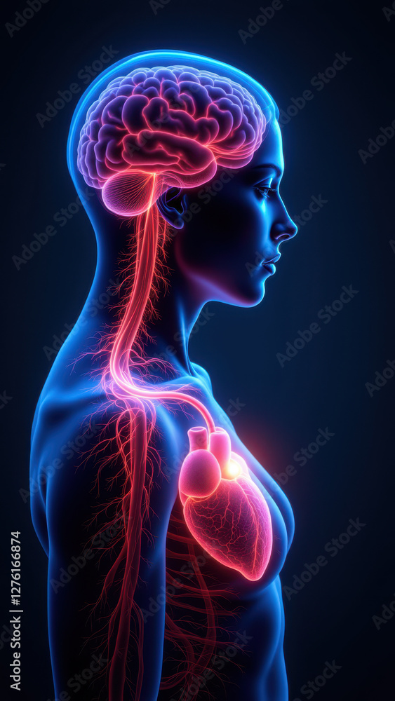 Aufkleber vagus nerve stimulation 3d model with visualization of neural pathways