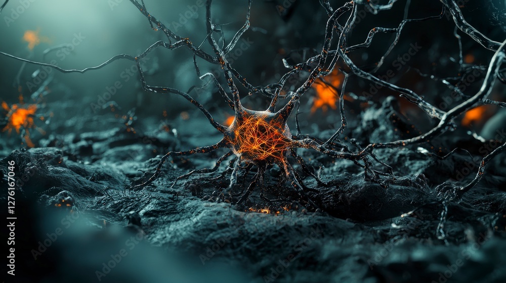 Aufkleber Exploring neural connections abstract psychological journey digital landscape 3d rendered conceptual art