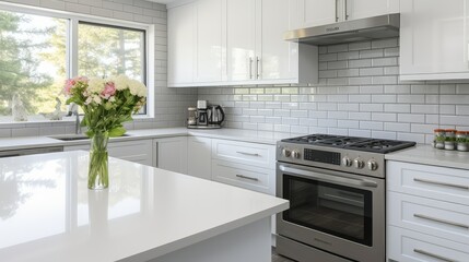spacious kitchen white cabinets