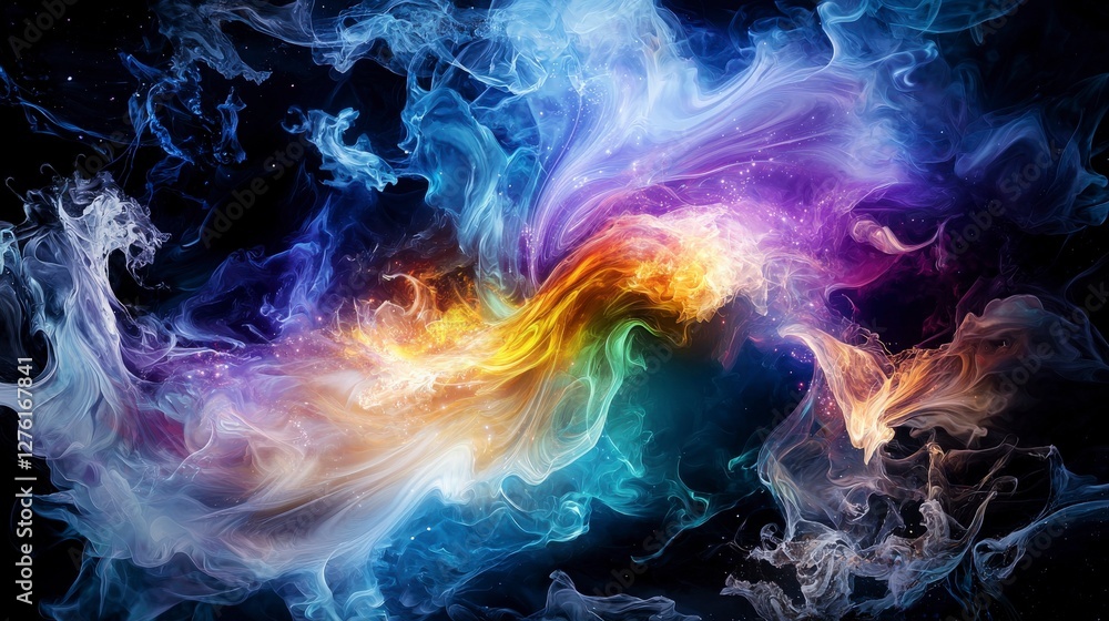 Poster Quantum probability waves ethereal shifting colors abstract digital art cosmic environment high-definition view