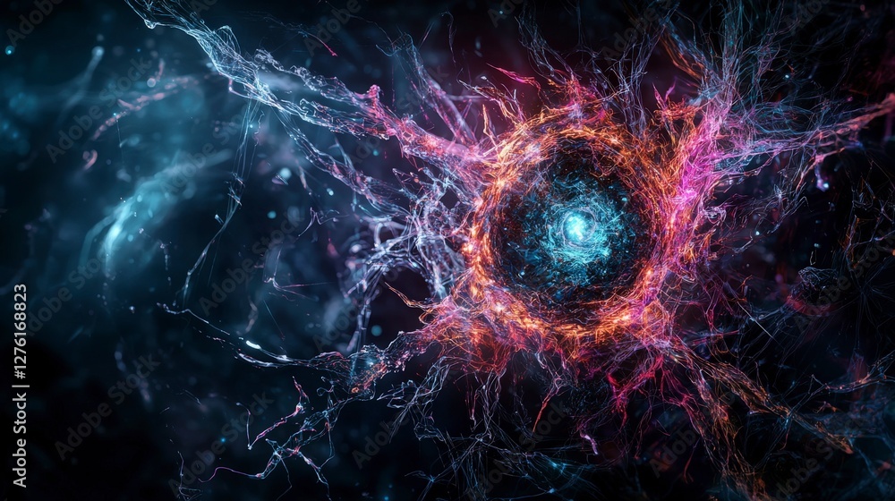 Poster transformative technological dreams in abstract landscapes digital art cosmic environment futuristic