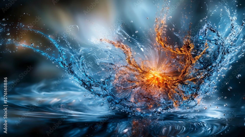 Poster Fluid transformations of technological dreams in nature abstract art water environment dynamic viewpoint