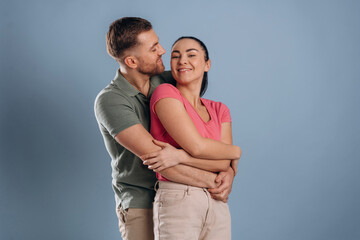 Naklejka premium Relationships conception, couple. Man and woman are in the studio