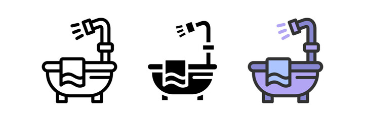 Bathub icon vector set. Bathtub and towels icon, solid, flat, color-style. Vector illustration