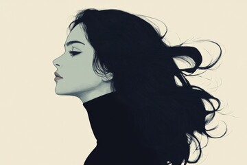 Woman with flowing hair captures the essence of tranquility in a minimalistic portrait