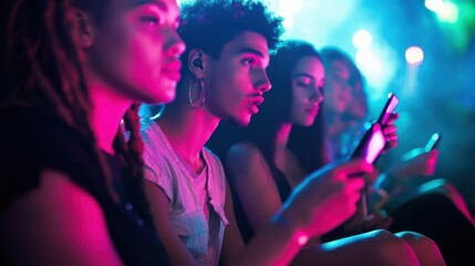 Social media rumors affecting a group of friends at a concert. Featuring distraction and unease