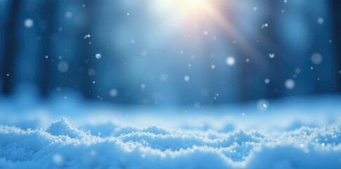 Snowflakes fall gently on a calm winter morning, casting a blue hue over the landscape, blue snowflake background, cold weather