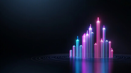 Colorful neon bar graph on dark background, reflecting futuristic data visualization