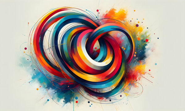 Hintergrund, bunte, ineinander geschlungene Kreise im watercolor-effect in den verschiedenen Regenbogenfarben