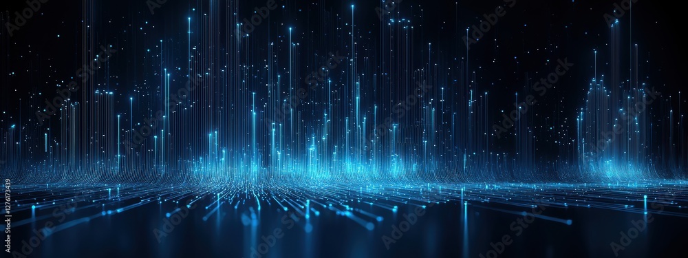 Poster Futuristic data flowing through cyberspace in a dark abstract background