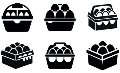 Simple Black and White Icons of Eggs in Different Containers design