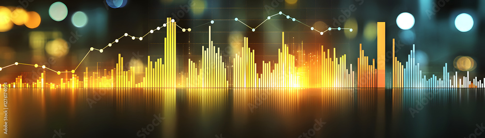 Poster digital financial growth visualization urban environment infographic display nighttime dynamic conce