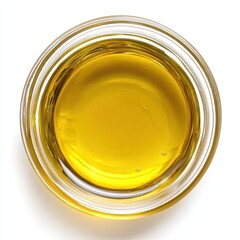Overhead View of Golden Yellow Oil in a Glass Bowl.