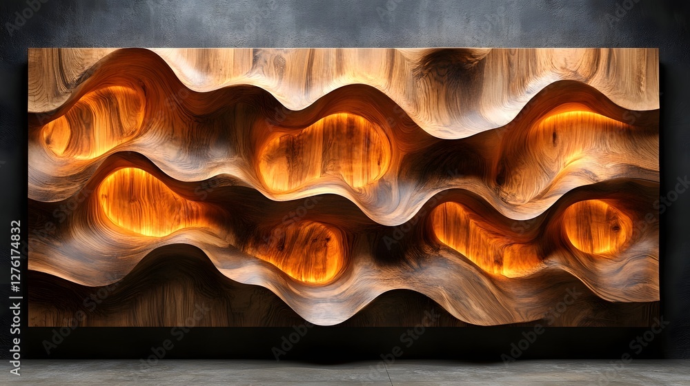 Aufkleber Captivating abstract background featuring a mesmerizing composition of organic undulating waves and curves in warm metallic tones  The dynamic sculptural patterns create a mesmerizing