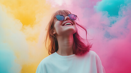 A manipulated photo where the background around a joyful person becomes more vibrant