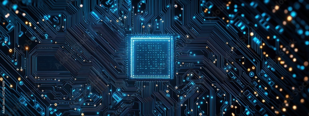 Poster Cpu processing data on futuristic printed circuit board