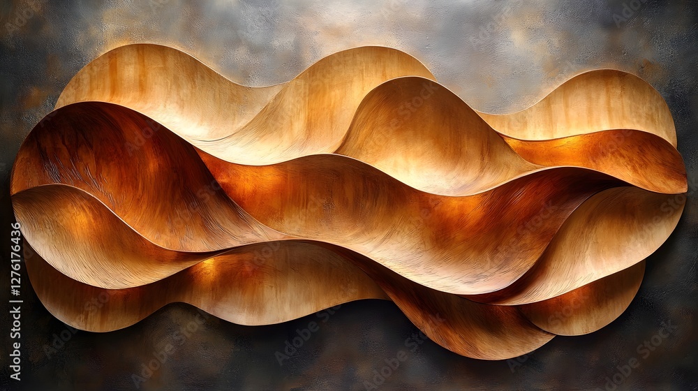Poster Mesmerizing abstract waves of light and textural elements create a dynamic fluid composition with a sense of movement and energy  This digital showcases an elegant contemporary design with a warm
