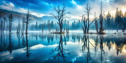 Obraz premium Ethereal Dead Forest Lake: Double Exposure Surreal Landscape Photography