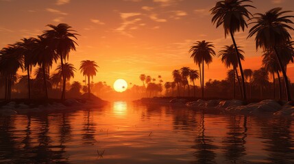 suntranquil palm trees lake