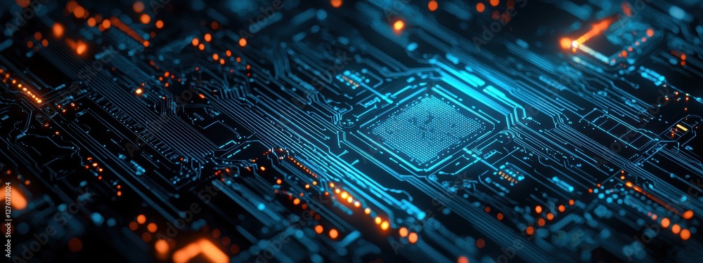 Poster Cpu performing complex calculations on futuristic circuit board