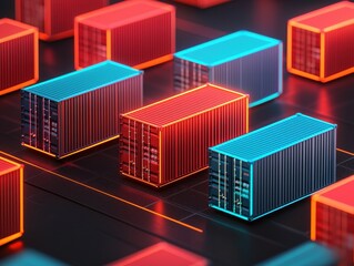 Colorful shipping containers on a digital background design.