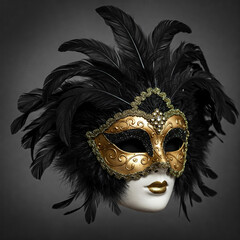 Golden Venetian carnival masks. Vintage masks on a black background.