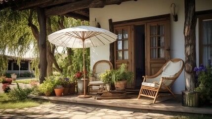 porch house with umbrella