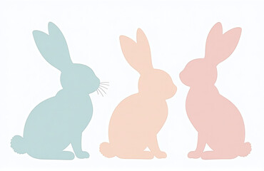 A Collection Of Easter Bunny Silhouettes In Gentle Pastel Hues, White Background Clean Lines, High Detail 00001