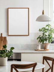 versatile space with a blank frame on a dining room wall, for displaying art, photography, or personalized messages.