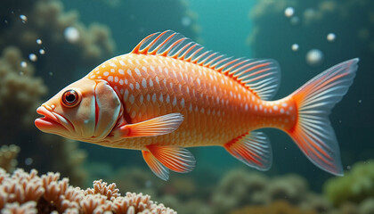 Vibrant orange fish swimming near coral reef underwater