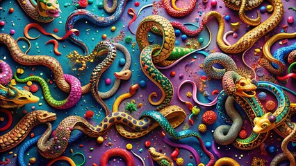 Fototapeta premium Festive Serpent Confetti Party Background: Repeating Pattern Design