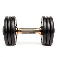 Fototapeta premium Black dumbbell, fitness accessory, strength training equipment on a white background, perfect for workouts and exercise routines.