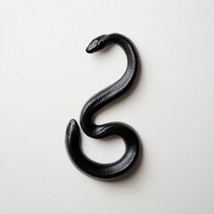 Fototapeta premium Black snake on white background, striking and elegant in shape.