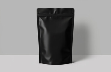 Glossy black stand up pouch with a resealable zipper
