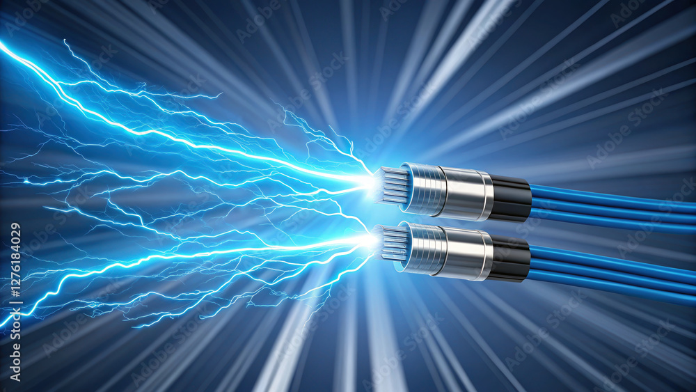 Poster dynamic image of high speed data transfer concept with glowing blue light and cables