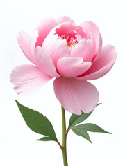 Fototapeta premium A Soft Pink Peony In Full Bloom, Symbolizing Spring's Arrival, White Background Realistic Petal Textures, High Detail 00001