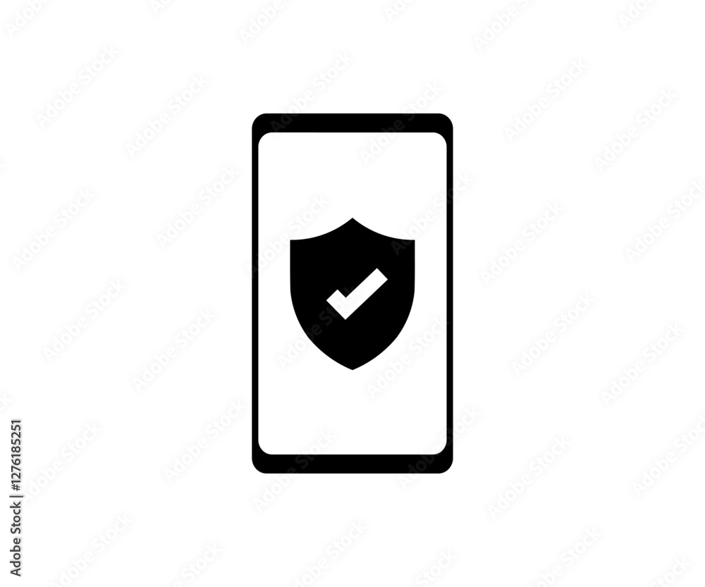 Poster cell phone shield security verification icon. cyber secure protection mobile cellphone smartphone ve