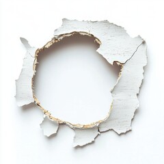 White background hole in wood wall, displaying an isolated effect.
