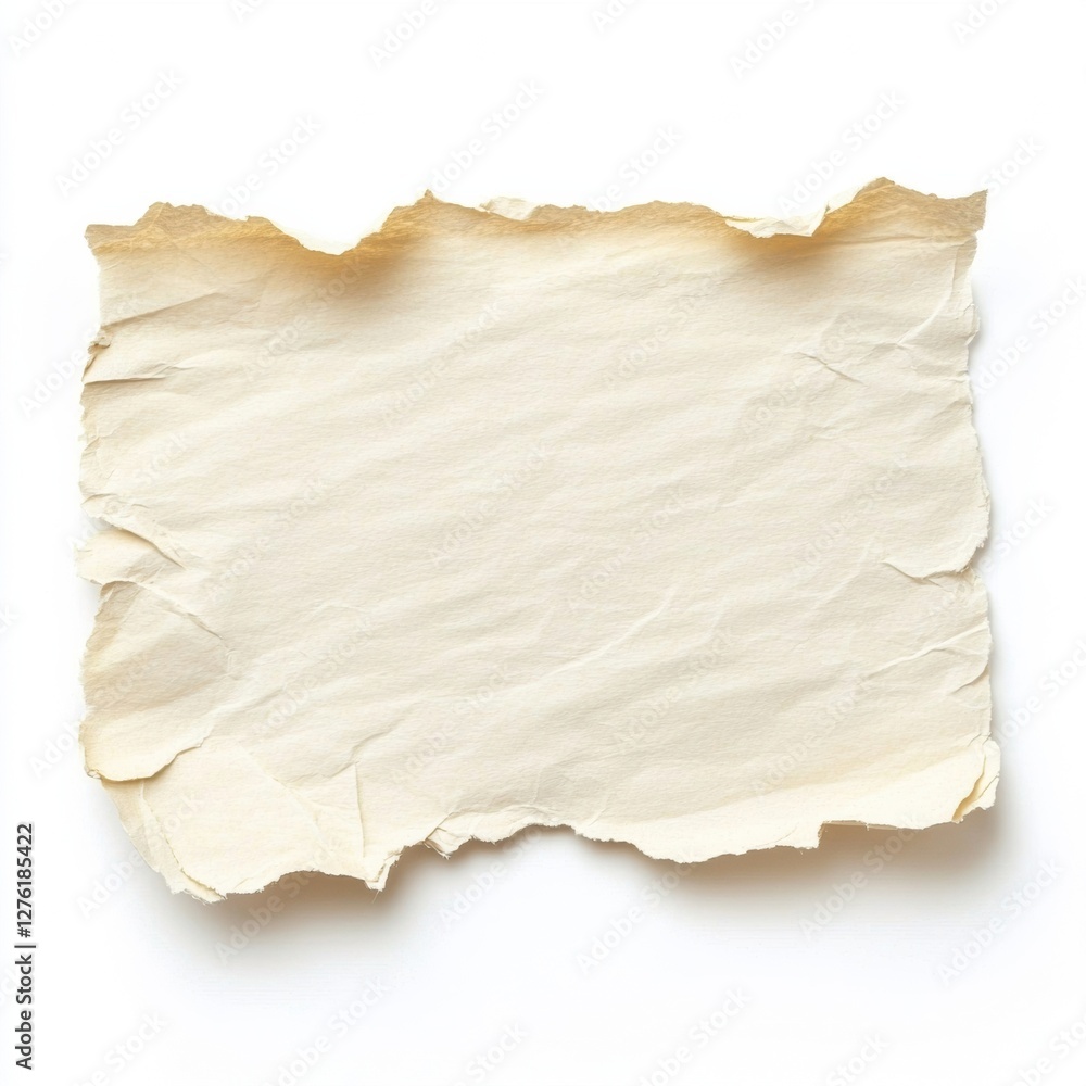 Poster torn paper sheet with soft edges on a white background creates a subtle, textured feel for creative 