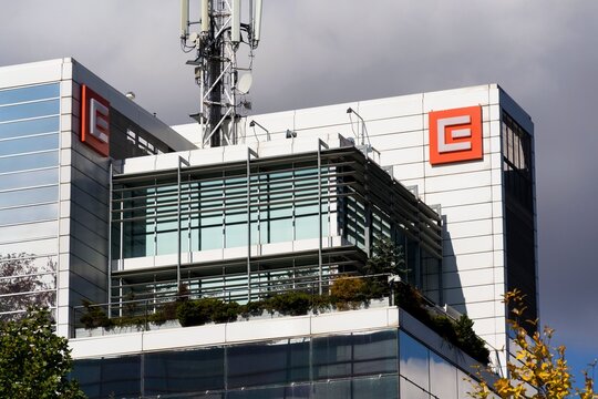 PRAGUE, CZECH REPUBLIC - OCTOBER 14: CEZ group company logo on headquarters building on October 14, 2017 in Prague, Czech republic.